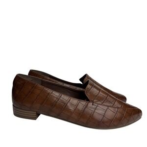 Just Fab Shoes Womens 8.5 Brown Loafer Croc Snake Pointed Toe Flat Slip on